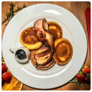3 Pancakes and 3 Bacon Strips